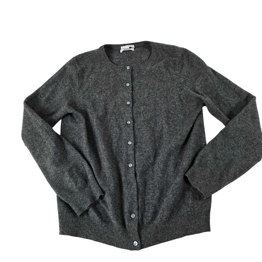 Charter Club Cashmere Cardigan Sweater Grey 2-Ply Crew Neck Button Front Small